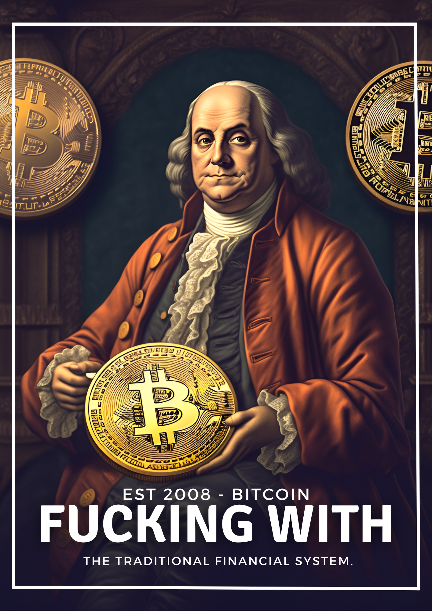 Poster Benjamin Franklin - Bitcoin fucking with financial system - Coleção OuroborosLegacy