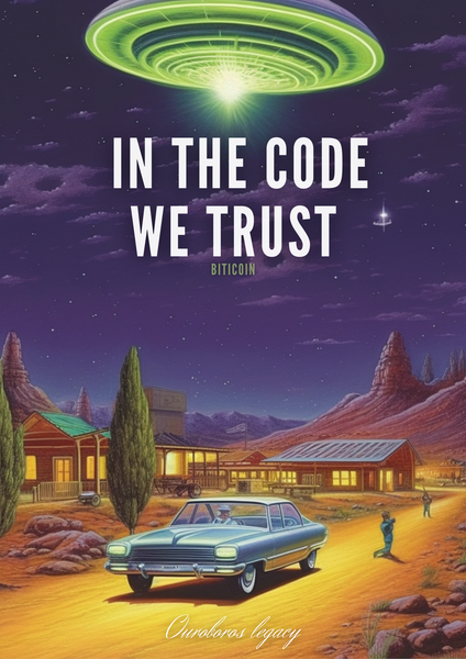 Poster OVNI Bitcoin- In the code we trust - Coleção OuroborosLegacy